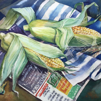 Painting titled "Still life with cor…" by Natalia Veyner, Original Artwork, Watercolor