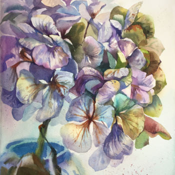 Painting titled "Hydrangea Bouquet.…" by Natalia Veyner, Original Artwork, Watercolor
