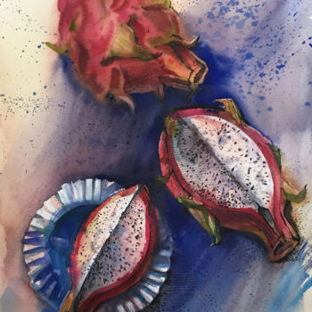 Malarstwo zatytułowany „Dragon Fruit. Still…” autorstwa Natalia Veyner, Oryginalna praca, Akwarela