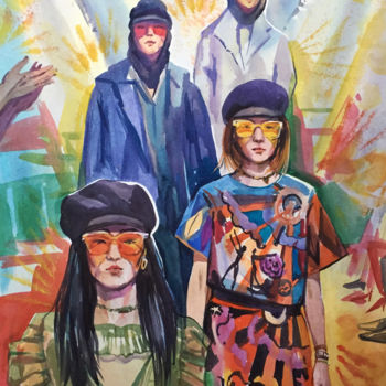 Painting titled "Fashion girls" by Natalia Veyner, Original Artwork, Watercolor