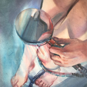 Painting titled "Girl in the shower" by Natalia Veyner, Original Artwork, Watercolor