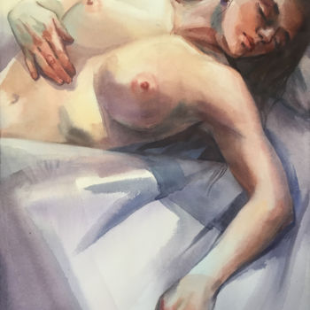 Painting titled "Nude girl. Nude mod…" by Natalia Veyner, Original Artwork, Watercolor