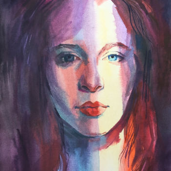 Painting titled "Portrait of a red-h…" by Natalia Veyner, Original Artwork, Watercolor