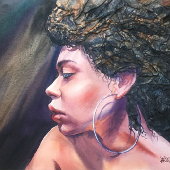 Peinture intitulée "Portrait of a black…" par Natalia Veyner, Œuvre d'art originale, Aquarelle