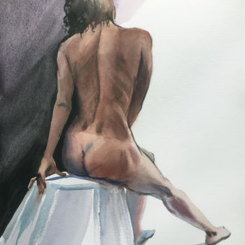 Malerei mit dem Titel "Naked girl" von Natalia Veyner, Original-Kunstwerk, Aquarell