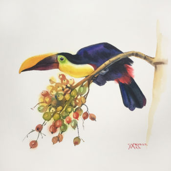 Peinture intitulée "Toucan" par Natalia Veyner, Œuvre d'art originale, Aquarelle