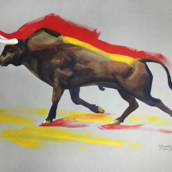 Ζωγραφική με τίτλο "Running bull" από Natalia Veyner, Αυθεντικά έργα τέχνης, Ακουαρέλα