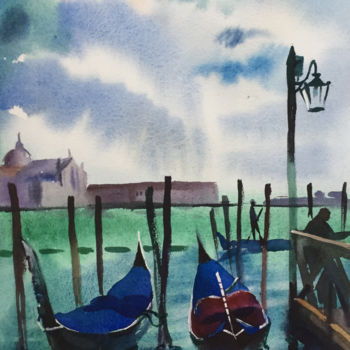 Painting titled "Venetian boats" by Natalia Veyner, Original Artwork, Watercolor