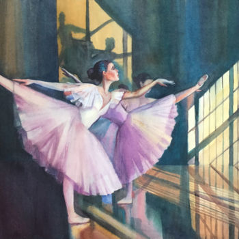 Painting titled "Ballet class" by Natalia Veyner, Original Artwork, Watercolor
