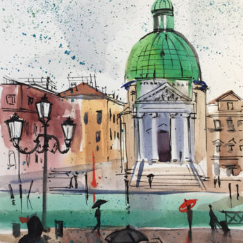 Картина под названием "Rainy Venice" - Natalia Veyner, Подлинное произведение искусства, Акварель