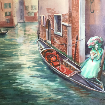 Painting titled "Carnival in Venice" by Natalia Veyner, Original Artwork, Watercolor