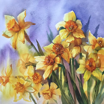 Painting titled "Bouquet of daffodil…" by Natalia Veyner, Original Artwork, Watercolor