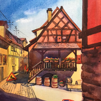 Pittura intitolato "Eguisheim. French t…" da Natalia Veyner, Opera d'arte originale, Acquarello