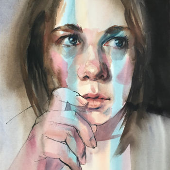 Painting titled "Portrait of a girl.…" by Natalia Veyner, Original Artwork, Watercolor