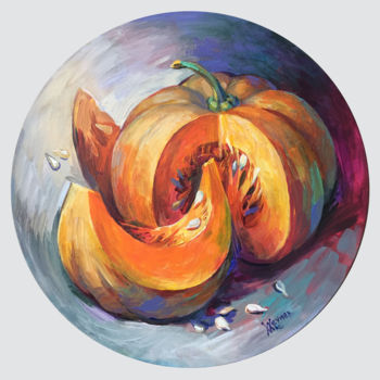 Schilderij getiteld "Pumpkin. Autumn sti…" door Natalia Veyner, Origineel Kunstwerk, Acryl