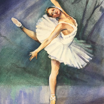 Painting titled "Ballerina Galina Ul…" by Natalia Veyner, Original Artwork, Watercolor