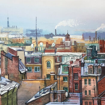 Schilderij getiteld "Winter cityscape. S…" door Natalia Veyner, Origineel Kunstwerk, Aquarel