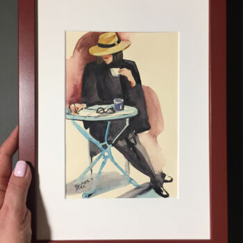 「Girl in a cafe. Gir…」というタイトルの絵画 Natalia Veynerによって, オリジナルのアートワーク, 水彩画