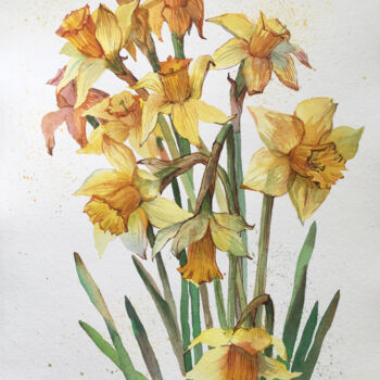 Peinture intitulée "Daffodils. Spring f…" par Natalia Veyner, Œuvre d'art originale, Aquarelle
