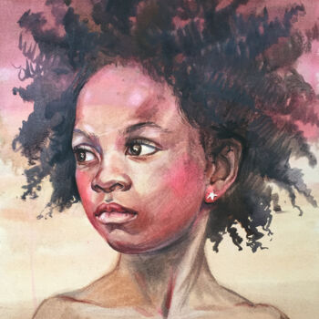 Painting titled "Portrait of a black…" by Natalia Veyner, Original Artwork, Watercolor