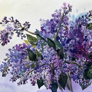 Painting titled "Lilac bouquet. Summ…" by Natalia Veyner, Original Artwork, Watercolor
