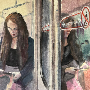 Картина под названием "Do not lean on door…" - Natalia Veyner, Подлинное произведение искусства, Акварель