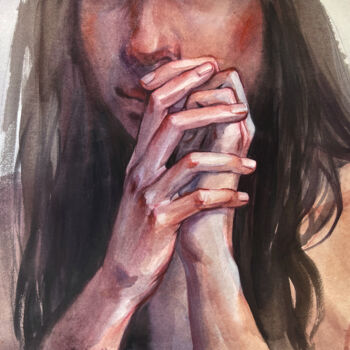 Peinture intitulée "Doubts. Portrait of…" par Natalia Veyner, Œuvre d'art originale, Aquarelle