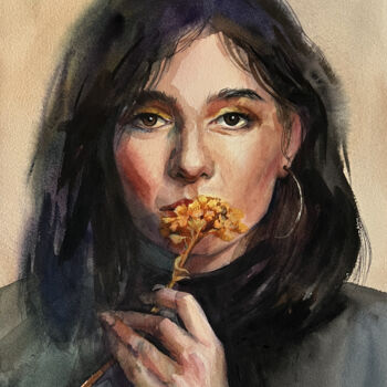 Painting titled "Portrait of a girl…" by Natalia Veyner, Original Artwork, Watercolor