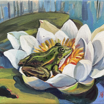 Pittura intitolato "The Frog Princess.…" da Natalia Veyner, Opera d'arte originale, Acrilico