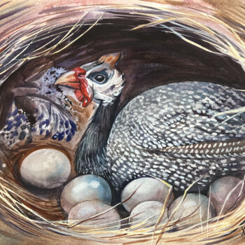 Peinture intitulée "Guinea fowl in the…" par Natalia Veyner, Œuvre d'art originale, Aquarelle