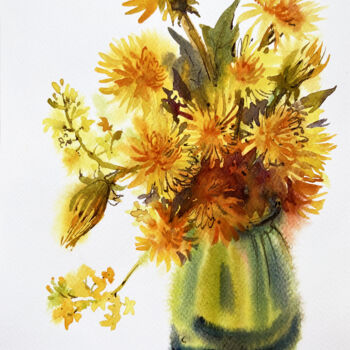 Pintura titulada "Dandelions. Yellow…" por Natalia Veyner, Obra de arte original, Acuarela