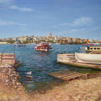 Painting titled "Haliç" by Veysel Kurucu, Original Artwork, Oil