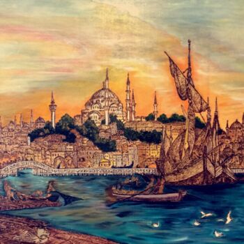 Painting titled "istanbul-golden-hor…" by Vhe, Original Artwork, Gouache
