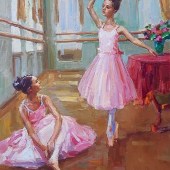 Painting titled "Jeunes ballerines" by Viacheslaw Pereta, Original Artwork, Oil Mounted on Wood Stretcher frame