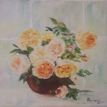 Peinture intitulée "roses jaunes devant…" par Yvette Vianney-Liaud, Œuvre d'art originale