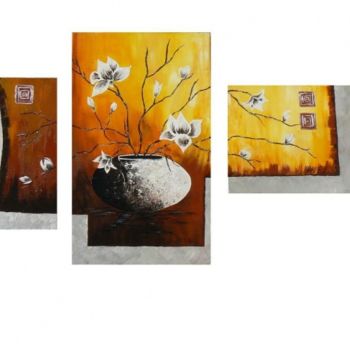 Painting titled "Triptyque Fleurs No…" by Mariev, Original Artwork, Oil