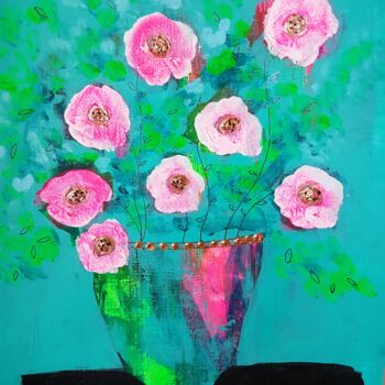 Картина под названием "Fleurs" - Vibeke Lerkenfeldt, Подлинное произведение искусства, Акрил