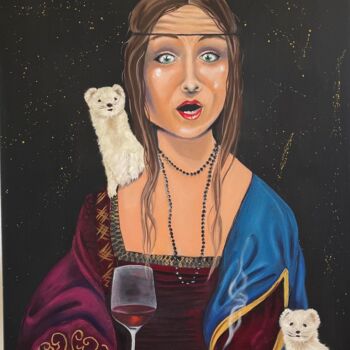 Painting titled "Lady with weasels." by Vicca, Original Artwork, Oil