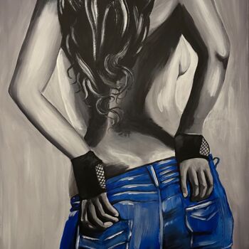 Картина под названием "Girl in jeans." - Vicca, Подлинное произведение искусства, Акрил