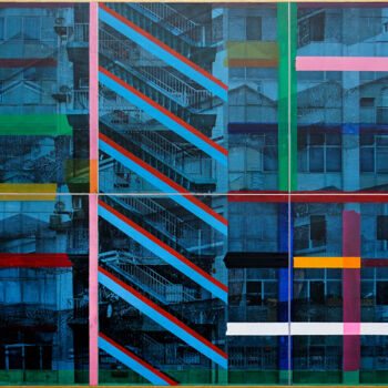 Painting titled "Paisatge urbà IV" by Vicent Salvador (LLOP), Original Artwork, Acrylic Mounted on Wood Panel