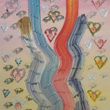 Malarstwo zatytułowany „Llueven corazones” autorstwa Vicente Hijo De Luna, Oryginalna praca, Akryl
