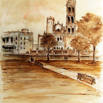 Painting titled "0001-Catedral Metro…" by Vicente Portillo O Vincent Of Houston, Original Artwork, Watercolor