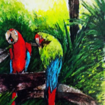 Painting titled "0014-Guacamayas" by Vicente Portillo O Vincent Of Houston, Original Artwork, Other