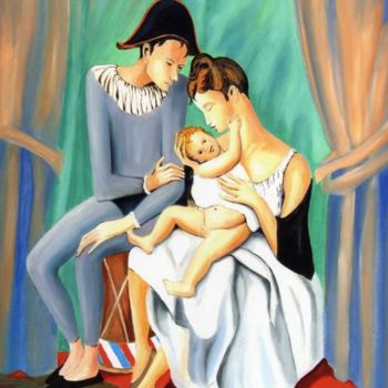 Painting titled "Arlequin con familia" by Vicente Pastor Navarrete, Original Artwork, Oil