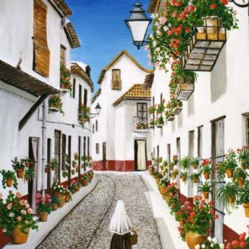 Painting titled "La calle de los ger…" by Vicente Pastor Navarrete, Original Artwork, Oil