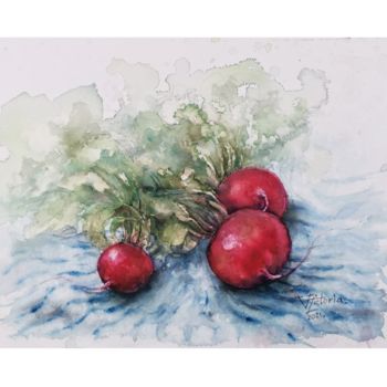 Painting titled "Radish" by Victoria Z, Original Artwork, Watercolor