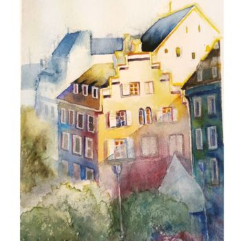 Painting titled "Downtown in the mor…" by Victoria Z, Original Artwork, Watercolor