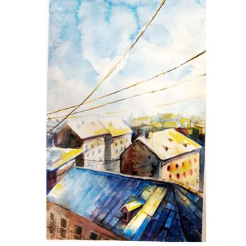 Painting titled "Roof" by Victoria Z, Original Artwork, Watercolor