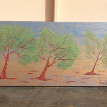 Painting titled "Arbres vert en foret" by Victor Kuchto, Original Artwork