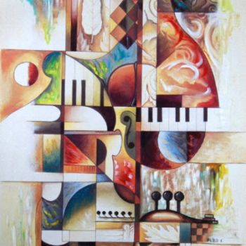 Painting titled "Abstraction, klezme…" by Painter Victor Peled, Original Artwork, Oil